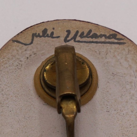 Vintage 2 Pair Chunky Red & Gold Porcelain Geometric and Dome Clip-on Earrings - Picture 7 of 10